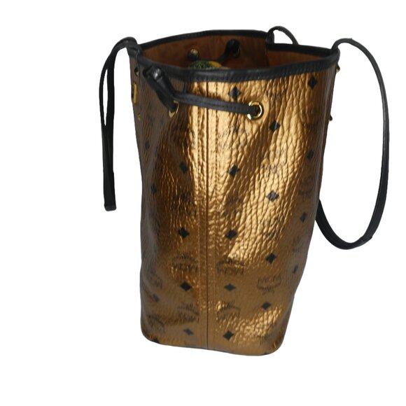 AUTHENTIC MCM Bronze and black Leather Tote  Handbag - Picture 4 of 7